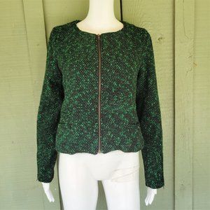 NWT GREYLIN Green Black Boucle Zip Front Jacket M
